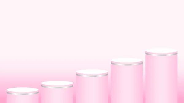 Roze Voetstuk Cilinder Cirkel Vijf Stappen Voor Cosmetica Vitrine Podium — Stockvector