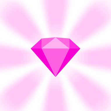 Zoom çizgi romanlarında pembe elmas mücevher, pembe düz elmas mücevher ikonu, yumuşak ışınlarda pembe mücevher patlaması parlak arkaplan, eşyaların pembe elmas oyunu, pankart mücevherleri için klip taşı kopyalama alanı