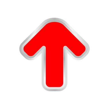 Beyaz arkaplanda izole edilmiş kırmızı ok, yukarı işaret eden kırmızı ok simgesi, yukarı işaret eden kırmızı ok sembolü, yukarıdaki 3d ok düğmeleri