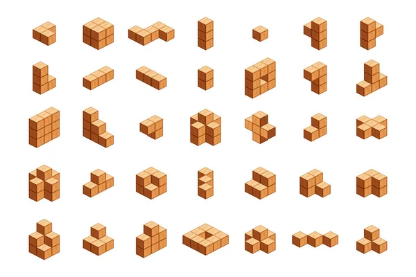子供の学習のための木製キューブ同型 白で分離された異なる木製キューブのサンプル 就学前の子供の論理カウントのための3Dキューブの木 数学的なゲームの子供のためのブロック木製の正方形 — ストックベクタ