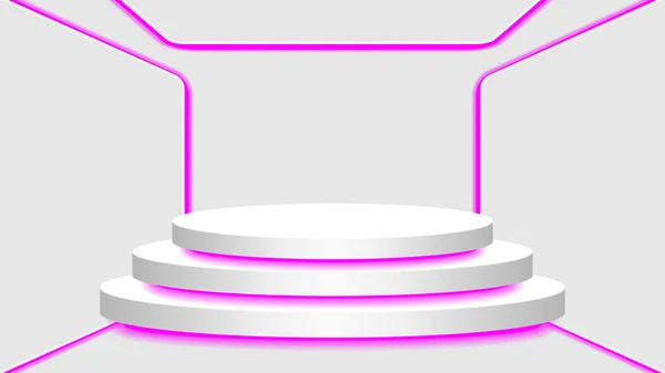 Pedestal Purple Light Neon Lamp Glowing Empty Interior Room Cosmetics — Stock Vector