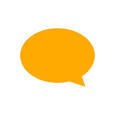 Konuşma balonu turuncusu, beyaz üzerine izole edilmiş, klipli konuşma balonu iletişim sembolü işareti, konuşma metni için turuncu konuşma balonu, balon mesajı ikonu, ikon konuşması için diyalog sohbet grafiği