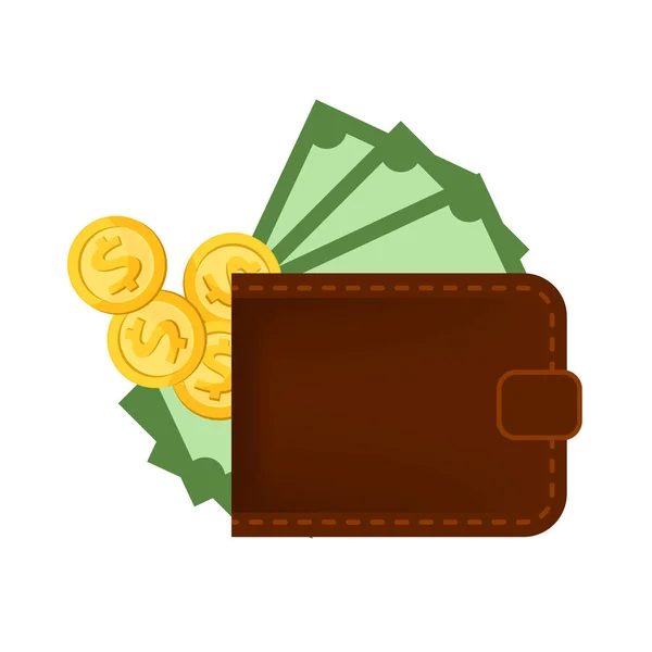 Pile Money Dollar Brown Wallet Isolated White Token Dollar Banknote — Stock Vector