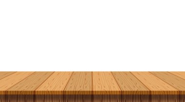 Arkaplan ve kopya alanı için ahşap ön manzara, dekorasyon odası için boş masa üstü kahverengi, arka plan için klasik ahşap kalas, gri duvarda ahşap masa ön görünüm