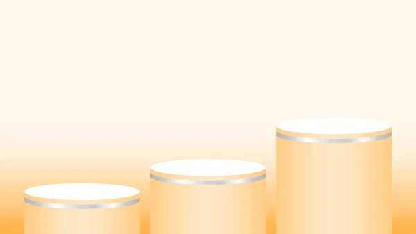 オレンジ台座シリンダーサークル化粧品ショーケース 表彰台サークルステージオレンジソフトパステル プラットフォーム3つの手順と広告コピースペース 表彰台ラウンド製品ディスプレイの3層のための3つの手順 — ストックベクタ