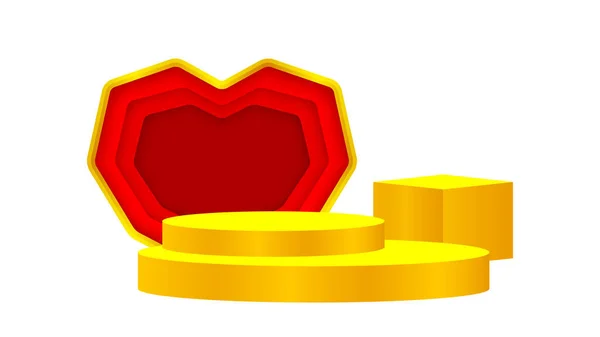 Luxus Sockel Gold Und Rote Herzform Gold Sockel Kreis Box — Stockvektor