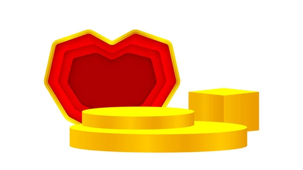 Pedestal Lujo Forma Corazón Rojo Caja Círculo Pedestal Oro Para — Vector de stock