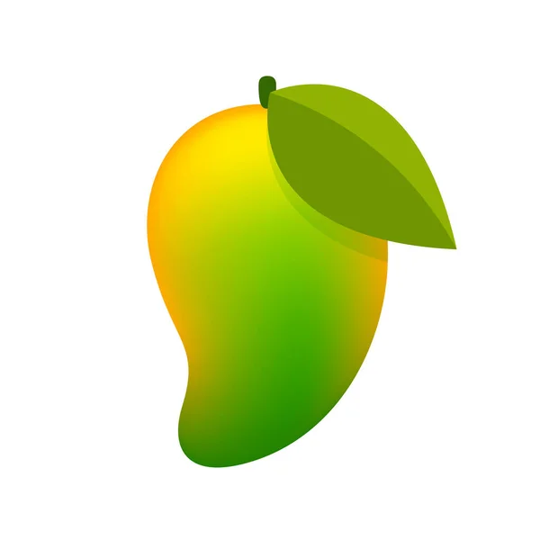 Manga Amarelo Fruta Verde Simples Isolado Fundo Branco Desenhos Animados — Vetor de Stock