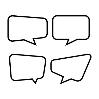Beyaz üzerine konuşma balonu, iletişim sembolü için konuşma balonu kare işareti, konuşma metni için karalama çizgisi balon mesaj simgesi, simge konuşması için diyalog sohbet grafiği, vektör konuşması