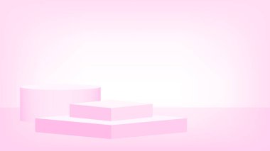 3d sahne kaidesi ödülü pembe beyaz, podyum sahne gösterisi zafer şampiyonu pozisyonu için, kaide pembe pastel yumuşak kozmetik ürün gösterisi için, daire modern ürün yeri veya sunumu için