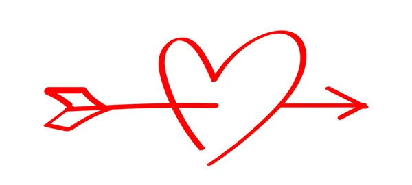Forma Coração Vermelho Com Linha Seta Isolada Branco Coração Perfurado — Vetor de Stock