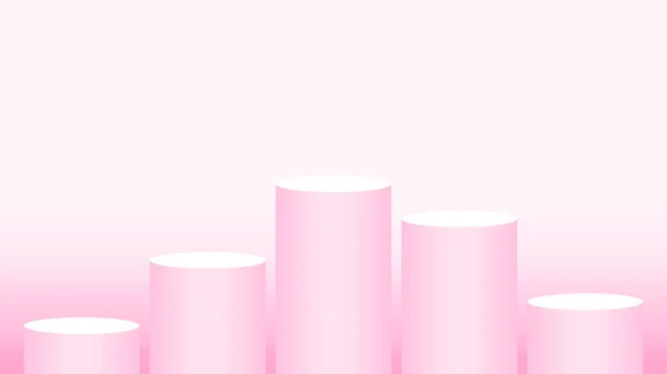 Rosa Piedestal Cylinder Cirkel Fem Steg För Kosmetika Showcase Podium — Stock vektor