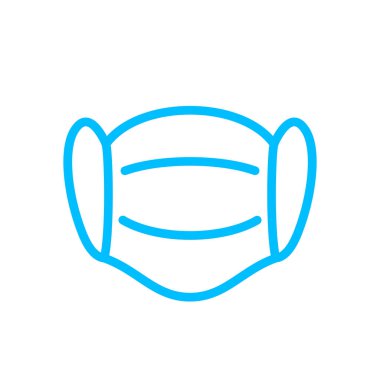 ikon için tıbbi maske çizgisi, dişçi maskesi sembolü açık mavi beyaz üzerinde izole, güvenlik maskesi simgesi için ana hat