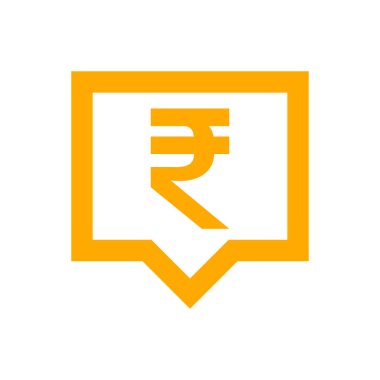 İkonun konuşma baloncuğu şeklindeki para sembolü, uygulama sembolü için rupi parası, turuncu para, finansal konsept için para birimi dijital rupi madeni para