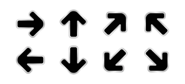 白で区切られた黒い色を指す矢印 方向を指すために設定されたクリップアート矢印アイコン 示すための近代的な矢印シンボル イラスト矢印ボタン — ストックベクタ