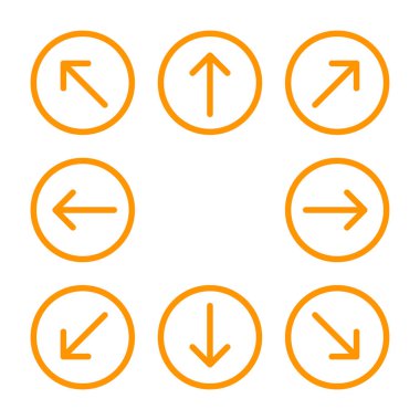 ok çizgi dairesi turuncu ok işaretçisi, dairesel vuruşlarda oklar, basit ok düğmesi, ui uygulaması için çizgi ok sembolü, düğme arayüzü için dairesel ok başı sembolü