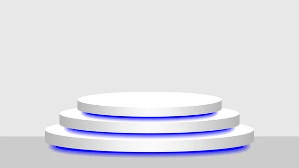 Cirkel Piedestal Vitt Och Blått Ljus Neon Lampa Glödande Kosmetika — Stock vektor