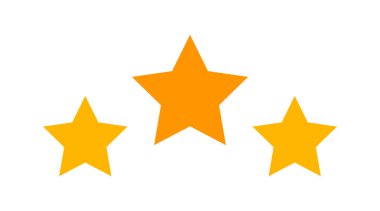 3 yıldız ikonu beyaz, çizgi film yıldızı şekilli sarı turuncu, illüstrasyon yıldızı sembolü, klip sanatı logo için üç yıldız, dekorasyon derecelendirme ödülü için beş köşeli yıldız