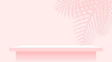 Duvardaki ahşap raf kırmızı pastel yumuşak renk, uzay duvarındaki gösterim için modern raf dekorasyon için şirin ve şık masa başı tahta panel, arkaplan için boş masa üstü paneli, boşluk kopyala