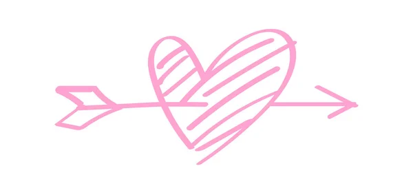 Σχήμα Καρδιάς Ροζ Γραμμή Βέλους Που Απομονώνονται Λευκό Καρδιά Τρυπημένη — Διανυσματικό Αρχείο