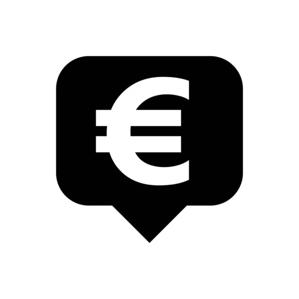Euro Simbolo Valuta Nel Discorso Bolla Quadrato Nero Icona Euro — Vettoriale Stock