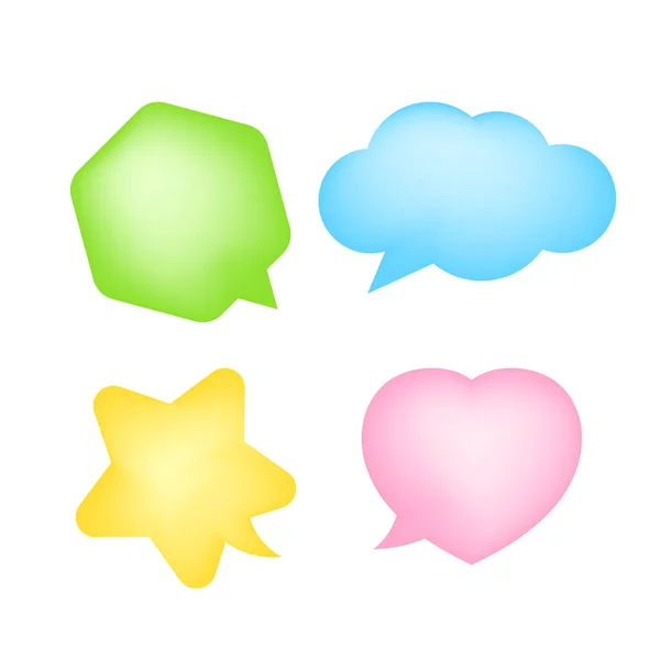 Sternförmige Sprechblase Gelb Herzförmige Sprechblase Rosa Sechseckige Sprechblase Grün Wolke — Stockvektor