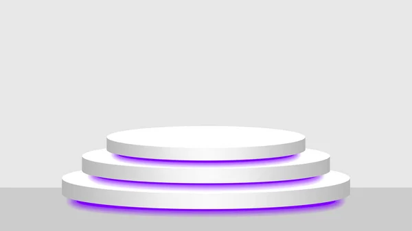 Cirkel Piedestal Vit Och Lila Ljus Neon Lampa Glödande Kosmetika — Stock vektor