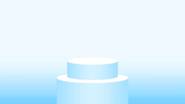 3d kaidesel silindir dairesi kozmetik gösterisi için yumuşak mavi, podyum dairesi mavi pastel yumuşak renk, reklam alanı için platform 1 adım, ürün gösterimi için bir podyum turu
