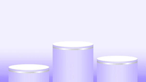 紫色の台座シリンダーサークル化粧品ショーケースのための3つの手順 表彰台サークルステージ紫色のパステル柔らかい色 広告のためのプラットフォームの手順 製品表示の表彰台ラウンド3層 コピースペース — ストックベクタ