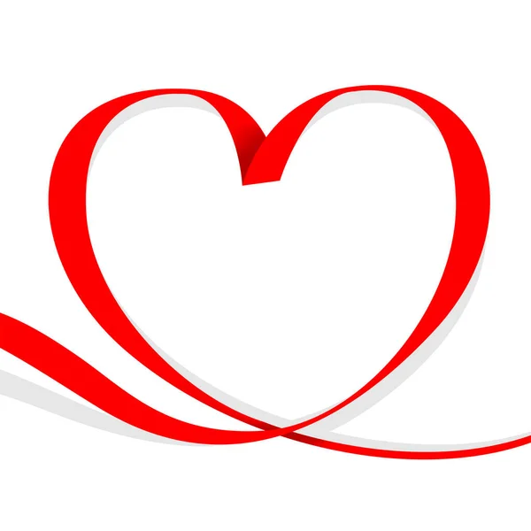 Ruban Rouge Forme Coeur Isolé Sur Blanc Ligne Ruban Rouge — Image vectorielle
