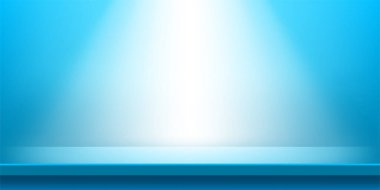 Ahşap masa açık mavi ve ışık arka plan için parlıyor, tahta ahşap parlak mavi renk duvar odasında, reklam için kopyalama alanı, tablo ön görünümü arka plan için