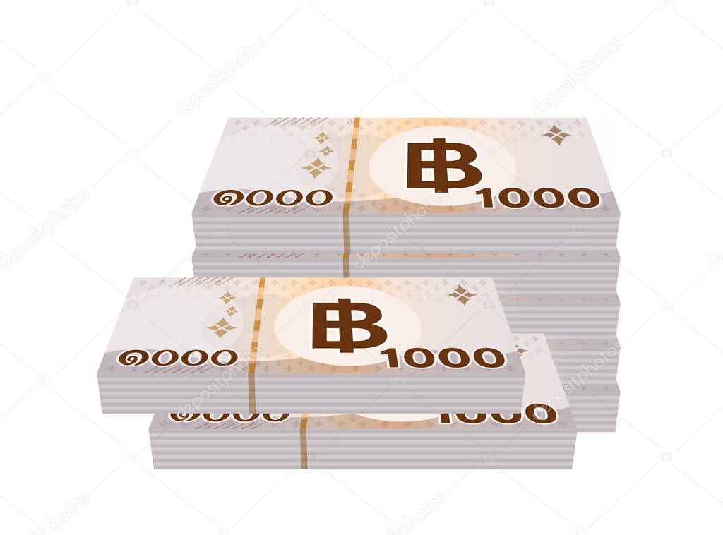 pile money 1000 baht banknote thai, currency stack of one thousand THB type, bank note money thailand baht for business and finance icon, paper money thai isolated on white