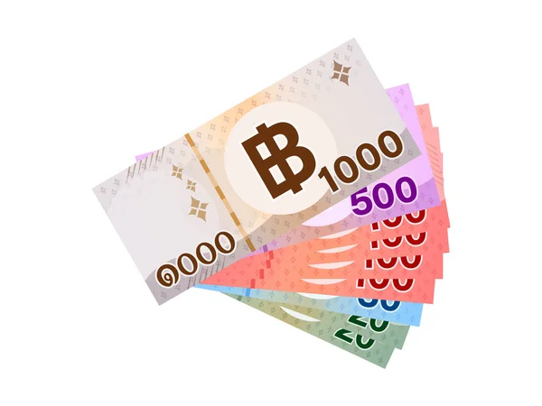 Thajské Bankovky Peníze 1990 Baht Izolované Bílé Thajské Měny Tisíc — Stockový vektor