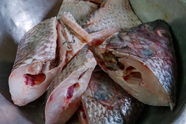 調理用のティラピア魚の切り身 魚の切り身又はスライス片 魚の肉を調理されていない — ストック写真