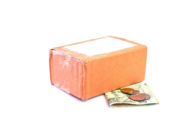 Parcel Post Box Money Banknote Thai Baht White Money Cardboard — Stock Photo, Image