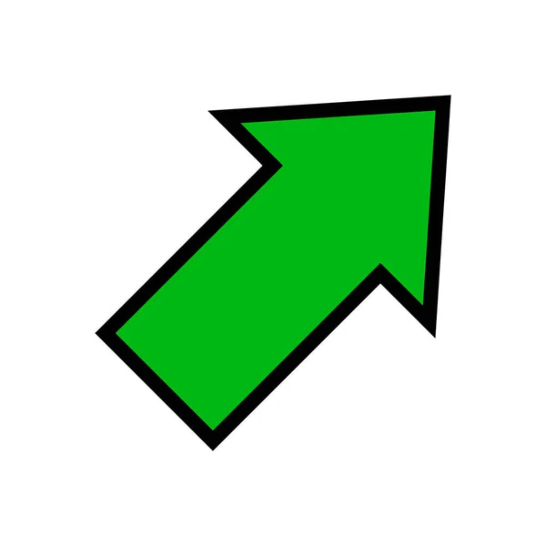 Single Green Arrow Diagonal Arrow Sign Right Isolated White Arrow — Stock Vector