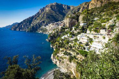 Positano Amalfi Coast Campania ve Tiren Denizi, Sorrento, İtalya.