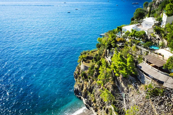 Vista Casas Costa Amalfitana Rochosa Mar Tirreno Campania Itália — Fotografia de Stock