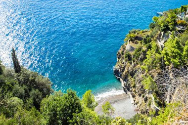 Beautiful aerial view of quiet beach in Positano, Amalfi coast, Campania, Italy