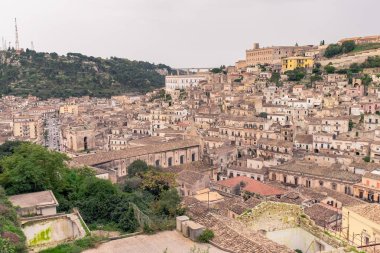 Eski Barok kasaba, Modica, Sicilya, İtalya havadan görünümü