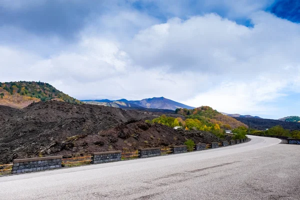 Straße Zum Ätna Vulkan Nationalpark Straße Inmitten Der Vulkanberge Des — Stockfoto