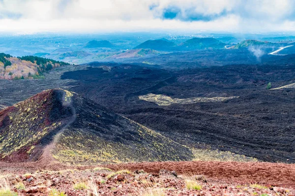 Etna Vista Panorámica Del Parque Nacional Del Paisaje Volcánico Con —  Fotos de Stock