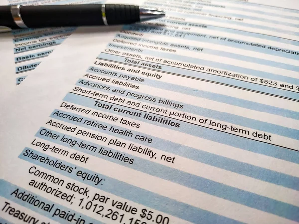 Balance accounting sheet in stockholder report book, balance sheet