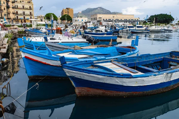 Barcos Madeira Pesca Porto Palermo Sicília — Fotografia de Stock