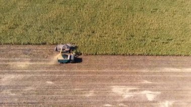 Sonbaharda havadan aşağıya doğru çekilen makinelerle mısır hasadı.