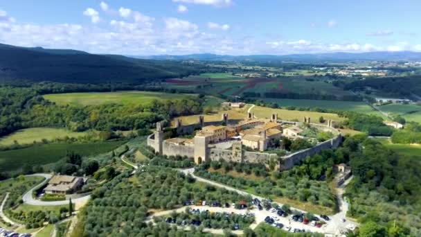 Imágenes Aéreas Drones Del Maravilloso Pueblo Medieval Monteriggioni Toscana Italia — Vídeos de Stock