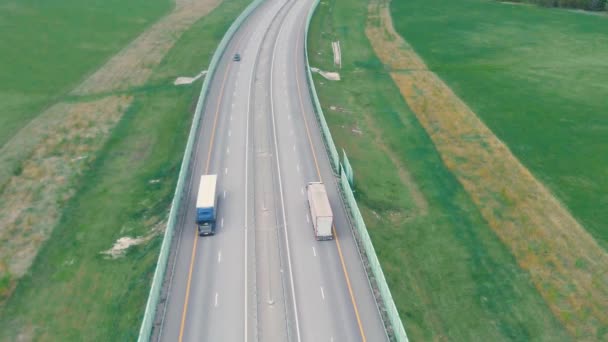 Tiro aéreo de um caminhão na estrada em belo campo — Vídeo de Stock