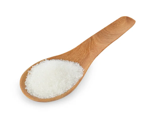 Biały Cukier Łyżką Białym Tle — Zdjęcie stockowe