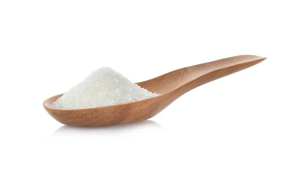 Sól Drewnianej Łyżce Białym Tle — Zdjęcie stockowe