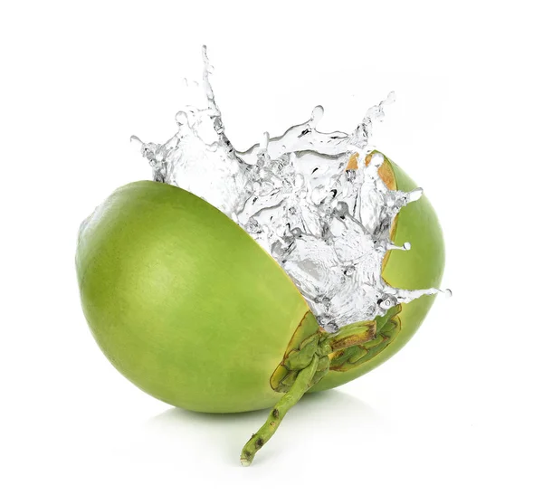 Green Coconut Water Splash Isolated White Background — Stock Photo, Image